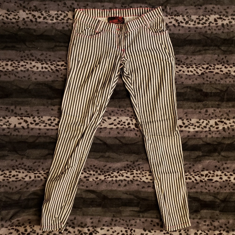 SERIOUS black and white stripes beetlejuice pants
